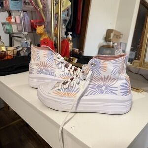 Converse Women’s High-Top Canvas Sneakers in White with Pastel Floral Print